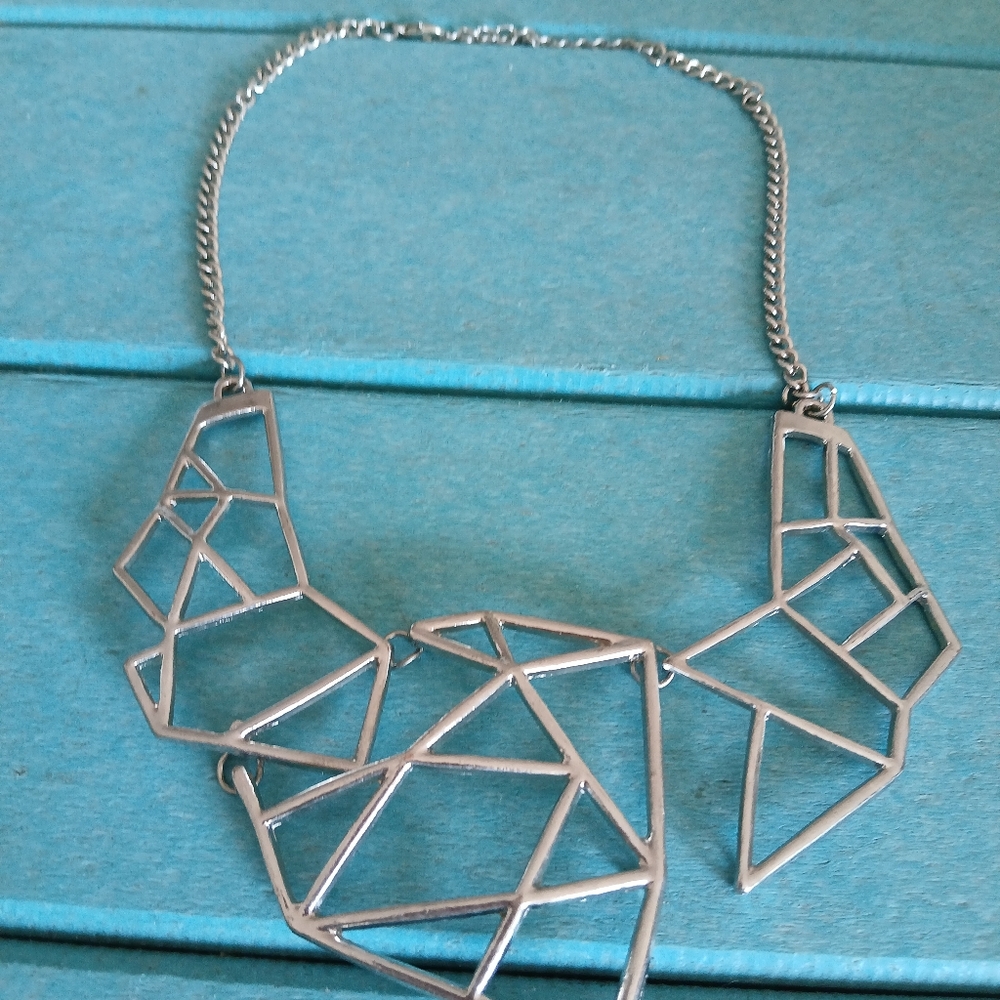 Silver Geometric Statement Necklace